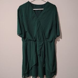 Elegant Green V-neck Dress, Size XXL